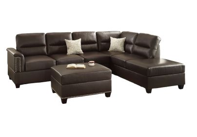 New Contemporary 3 PCS Espresso Faux Leather Couch Sofa Ottoman