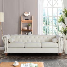 Classic Traditional Velvet Fabric Chesterfield Tufted Couch Large White