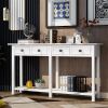 Rustic Brushed Texture Entryway Table Console Table with Drawer and Bottom Shelf for Living Room (Ivory White)