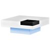 Modern Minimalist Design 31.5*31.5in Square Coffee Table with Detachable Tray and Plug-in 16-color LED Strip Lights Remote Control for Living Room