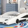 Twin Size Race Car-Shaped Platform Bed with Wheels, White