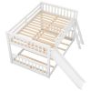 Full over Full Bunk Bed with Convertible Slide and Ladder, White