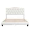 Upholstered Platform Bed with Saddle Curved Headboard and Diamond Tufted Details, Queen, Beige