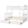 Twin-Over-Full Bunk Bed with Ladders and Two Storage Drawers (White)