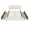 Upholstered Platform Bed with Stud Trim Headboard and Footboard and 4 Drawers No Box Spring Needed, Velvet Fabric, Queen Size (Beige)