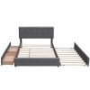 Upholstered Platform Bed with 2 Drawers and 1 Twin XL Trundle, Linen Fabric, Queen Size - Dark Gray