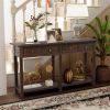 Rustic Brushed Texture Entryway Table Console Table with Drawer and Bottom Shelf for Living Room (Espresso)