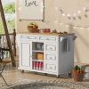 Kitchen cart with Rubber wood desktop rolling mobile kitchen island with storage and 5 draws 53 Inch length(White)