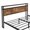 Industrial Queen Bed Frame with LED Lights and 2 USB Ports, Bed Frame Queen Size with Storage, Noise Free, No Box Spring Needed, Rustic Brown