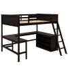 Full size Loft Bed with Shelves and Desk, Wooden Loft Bed with Desk - Espresso