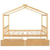 Full Size House Platform Bed with Two Drawers,Headboard and Footboard,Roof Design,Natural