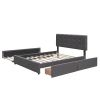 Upholstered Platform Bed with 2 Drawers and 1 Twin XL Trundle, Linen Fabric, Queen Size - Dark Gray