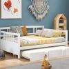 Full Size Daybed Wood Bed with Twin Size Trundle,White