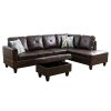 Brown Faux Leather 3-Piece Couch Living Room Sofa Set B