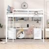 Full Size Loft Bed with Desk, Cabinets, Drawers and Bedside Tray, Charging Station, White