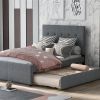 Linen Upholstered Platform Bed With Headboard and Trundle, Full