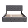 Upholstered Platform Bed with 2 Drawers and 1 Twin XL Trundle, Linen Fabric, Queen Size - Dark Gray