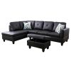 Black Faux Leather 3-Piece Couch Living Room Sofa Set A