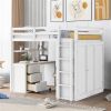 Full size Loft Bed with Drawers,Desk,and Wardrobe-White