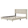 Queen Size Corduroy Platform Bed with Metal Legs, Beige