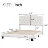 Upholstered Platform Bed with Saddle Curved Headboard and Diamond Tufted Details, Queen, Beige