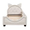 Twin Size Upholstered Daybed with Carton Ears Shaped Headboard, White