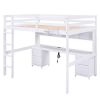 Full Size Loft Bed with Desk, Cabinets, Drawers and Bedside Tray, Charging Station, White