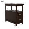 End Table Narrow Nightstand With Two Drawers And Open Shelf-Brown