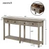 Rustic Brushed Texture Entryway Table Console Table with Drawers and Bottom Shelf for Living Room (Grey Wash)