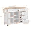 Kitchen cart with Rubber wood desktop rolling mobile kitchen island with storage and 5 draws 53 Inch length(White)