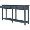 Rustic Brushed Texture Entryway Table Console Table with Drawer and Bottom Shelf for Living Room (Antique Navy)