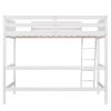 Solid Wood Twin Size Loft Bed with Ladder(White)