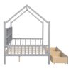 Wooden Full Size House Bed with 2 Drawers,Kids Bed with Storage Shelf, Gray(Expected Arrival Time: 5.15)