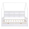 Wooden Full Size House Bed with 2 Drawers,Kids Bed with Storage Shelf, White(Expected Arrival Time: 5.15)