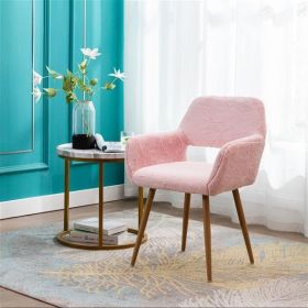 Dining Chairs with Faux Fur, Mid Century Side Chairs with Solid Painting Steel Leg for Dining Room (Color: as picture)